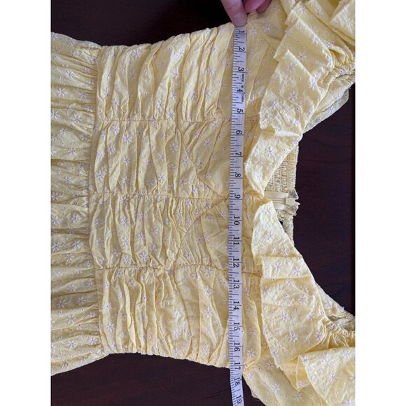 AQUA NWT Yellow Eyelet Mini Off Shoulder Dress Size XL Cottagecore Prairie Boho - Picture 10 of 13